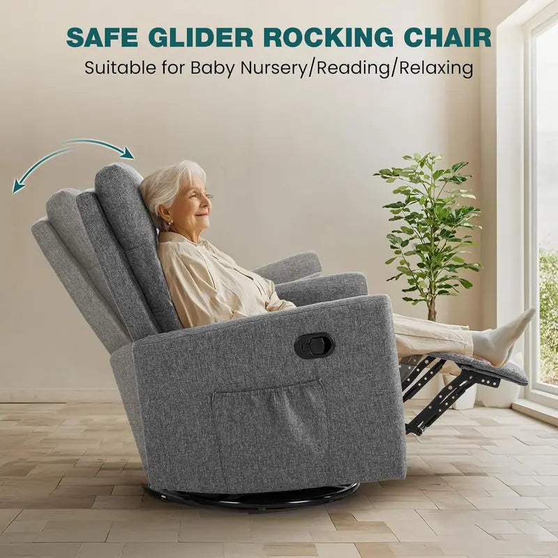 Ergonomic Swivel Rocking Chair with Padded Footrest and Deep Cushioned Seat