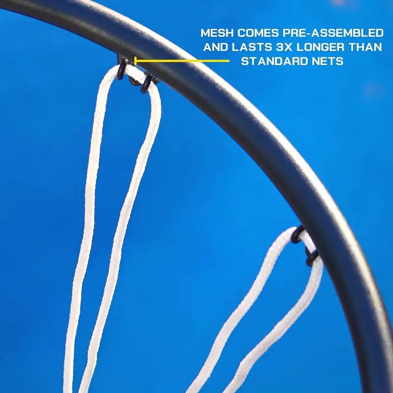 All-in-One Adjustable Pool Basketball Hoop Includes Composite Ball, Air Pump, Tools & Matte Black Heavy-Duty Frame