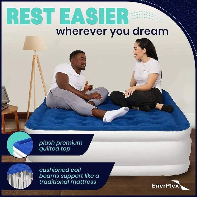 EnerPlex Double-Height Air Mattress with Integrated Pump Queen Size, 13″ Raised Profile