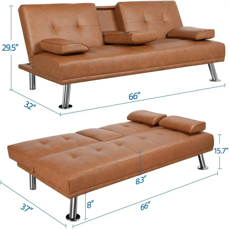 Yaheetech Faux Leather Adjustable Sofa Bed Reversible Loveseat with 3-Position Recline, 772 lb Capacity, Black