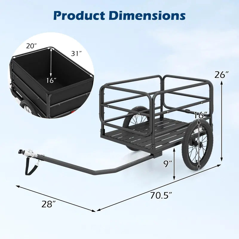 70.5″ x 28″ x 26″ Heavy-Duty Bike Cargo Trailer for Bicycles