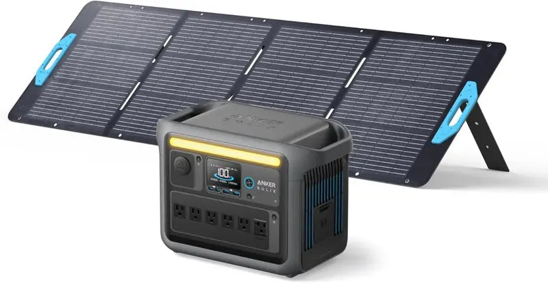 1800W Portable Solar Generator with 200W Panel 1056Wh LiFePO4 Battery, 6 AC Outlets, 2400W Surge for Camping & Emergency Power