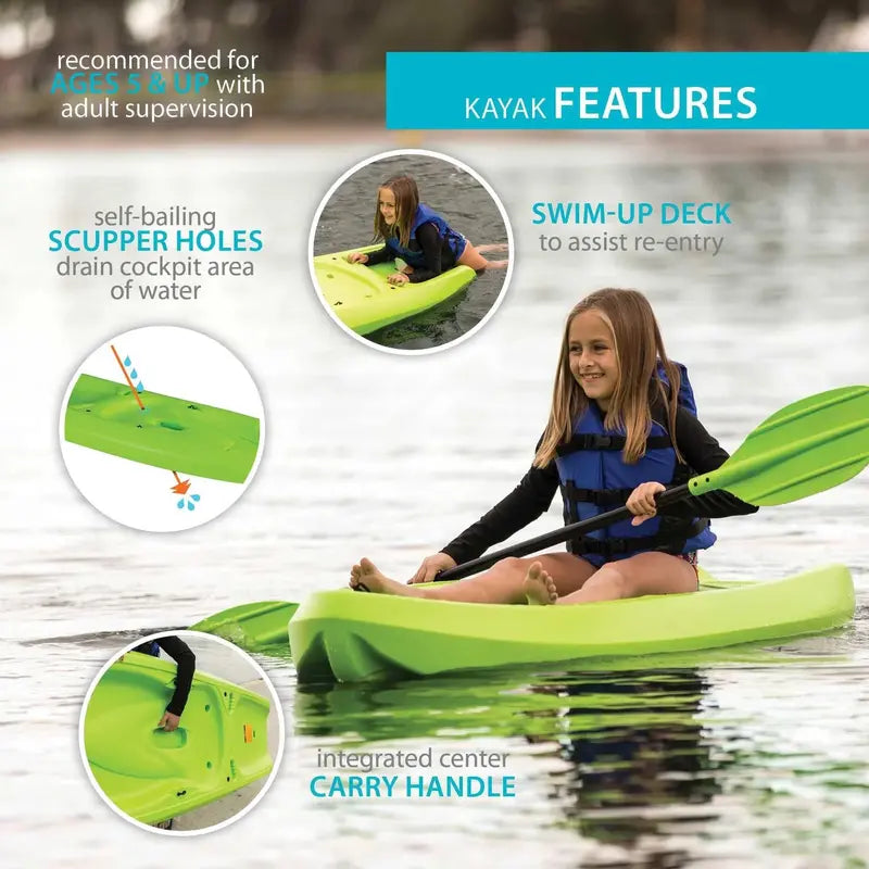 Lifetime Recruit 6.5-Foot Youth Sit-On-Top Kayak Lime Green, Lightweight & Stable (Model 90765)