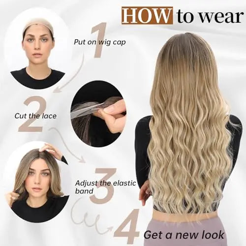 26″ Long Wavy Black Lace Front Wig for Women Synthetic, Heat-Resistant, Daily/Party Use