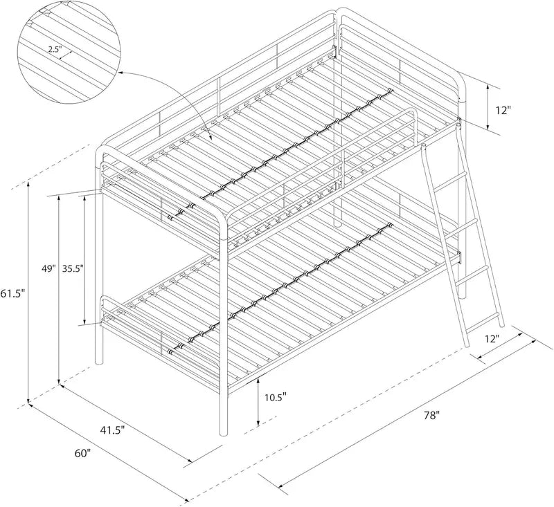 Off-White Twin-Over-Full Metal Bunk Bed Space-Saving Dorm or Kids’ Room Solution by DHP Dusty