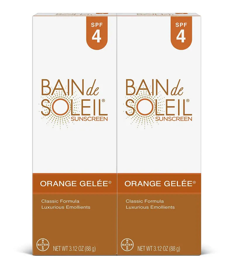 Bain de Soleil Orange Gelee Sunscreen SPF 4 (3.12 oz × 4) Moisturizing UVA/UVB Protection with Tropical Scent