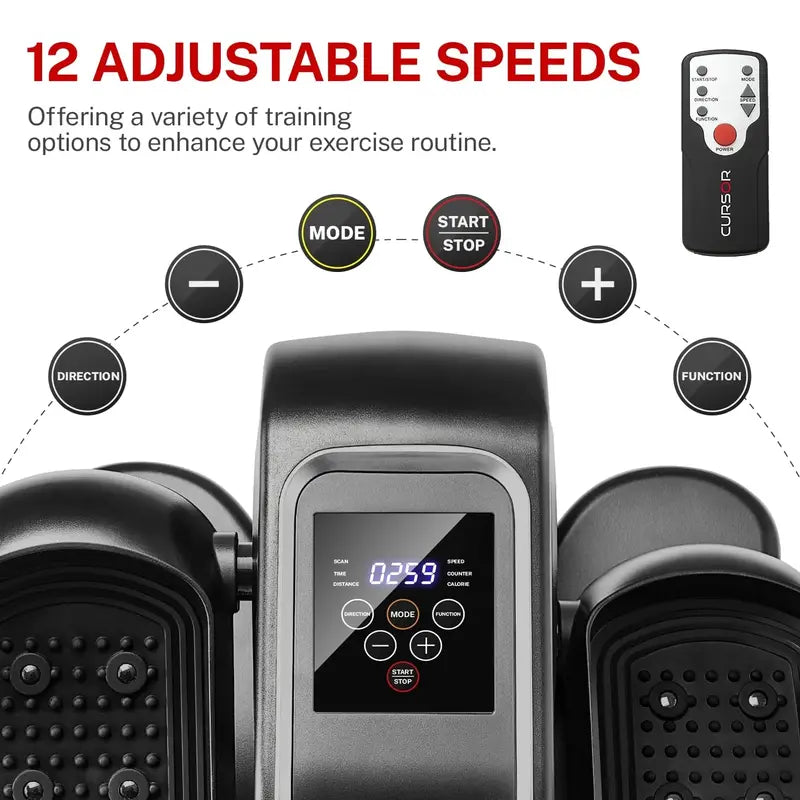 CURSOR FITNESS Under Desk Elliptical Machine with 12 Adjustable Speeds, Auto & HR Modes, LCD Monitor, Resistance Bands