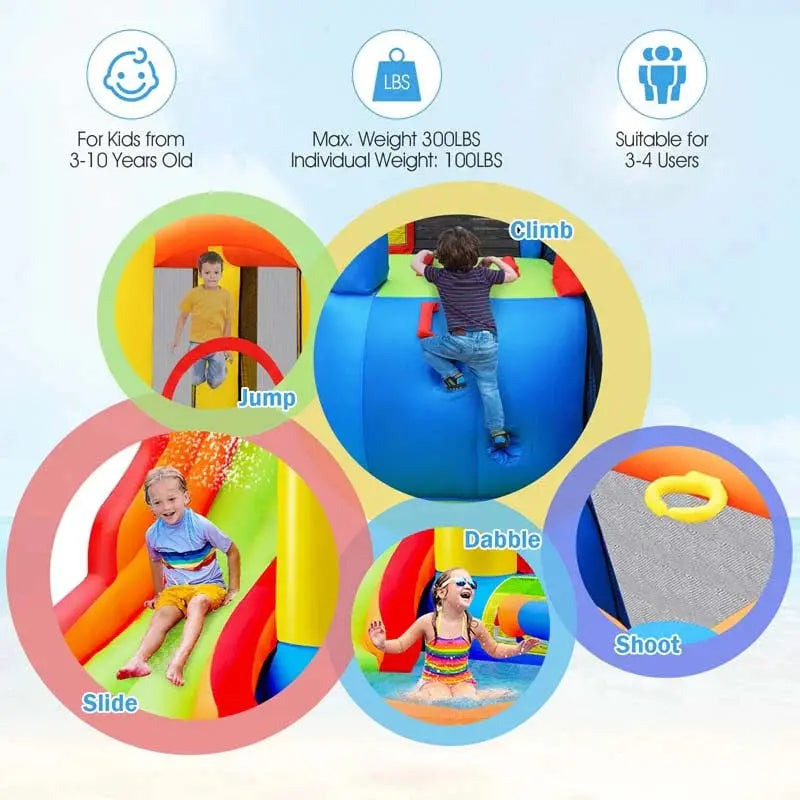 6-in-1 Inflatable Water Play Center Slide, Bounce House, Trampoline & More with 740W Blower