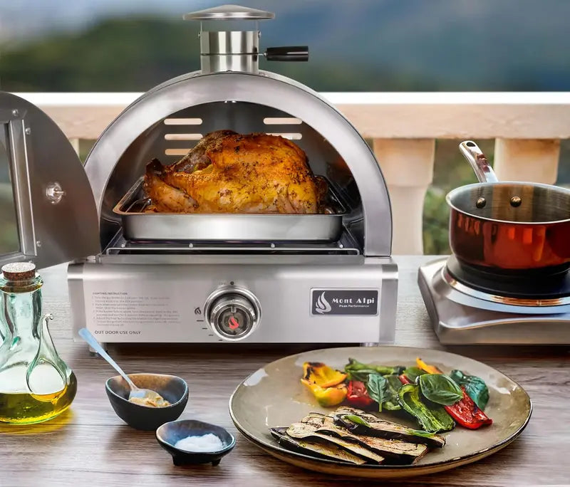 12,000 BTU Portable Multi-Fuel Pizza Oven: Stainless Steel Countertop Grill for Outdoor Baking & Roasting