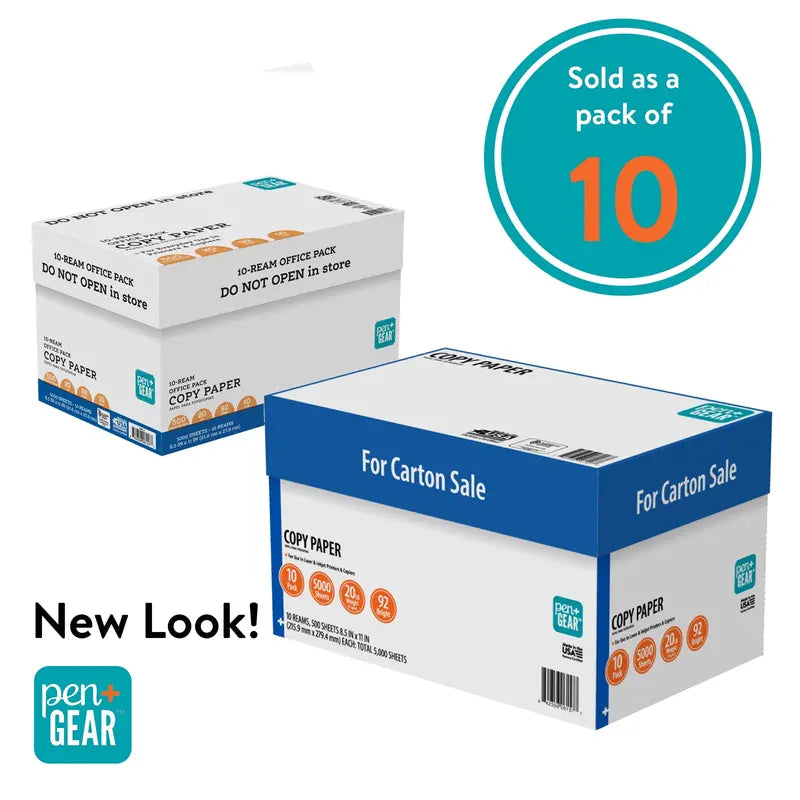 Pen+Gear 8.5″x11″ 92 Bright 20 lb Copy Paper, 5,000 Sheets, 10 Ream Case, SFI Certified