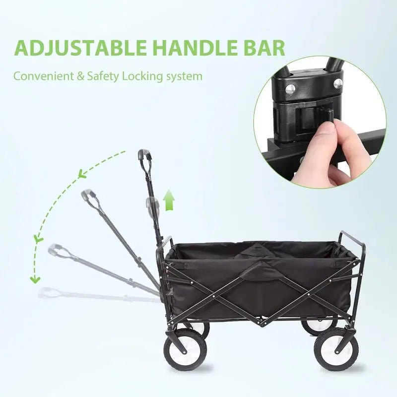 220-Pound Capacity Folding Utility Wagon Cart for Camping, Gardening & Outdoor Use (Black)