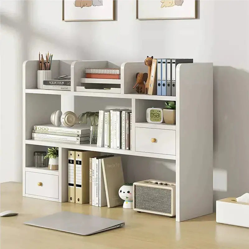 Desktop Bookshelf Organizer with Display Shelving and Compact Office Storage Solutions