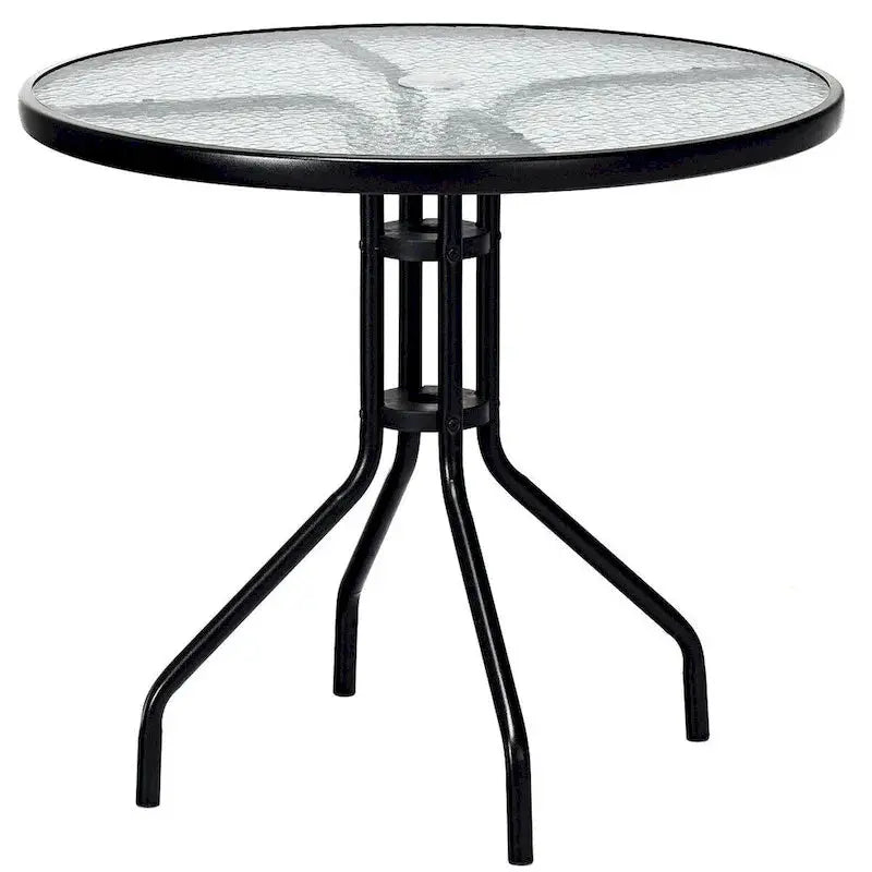 Costway 32-Inch Outdoor Patio Round Table Tempered Glass Top with Powder-Coated Base