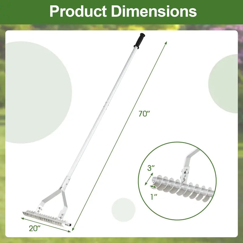 20-Inch Thatch Rake for Lawn Aeration Dethatching Tool to Remove Dead Grass and Loosen Compacted Soil