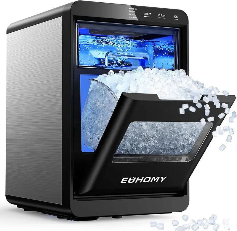 EUHOMY 40 lbs/Day Nugget Ice Maker Stainless Steel Sonic Pellet Ice Machine with Scoop & Basket