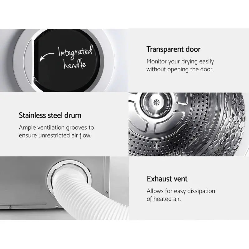 Devanti 7kg Vented Tumble Dryer Compact White Capacity Dryer with Multiple Programs
