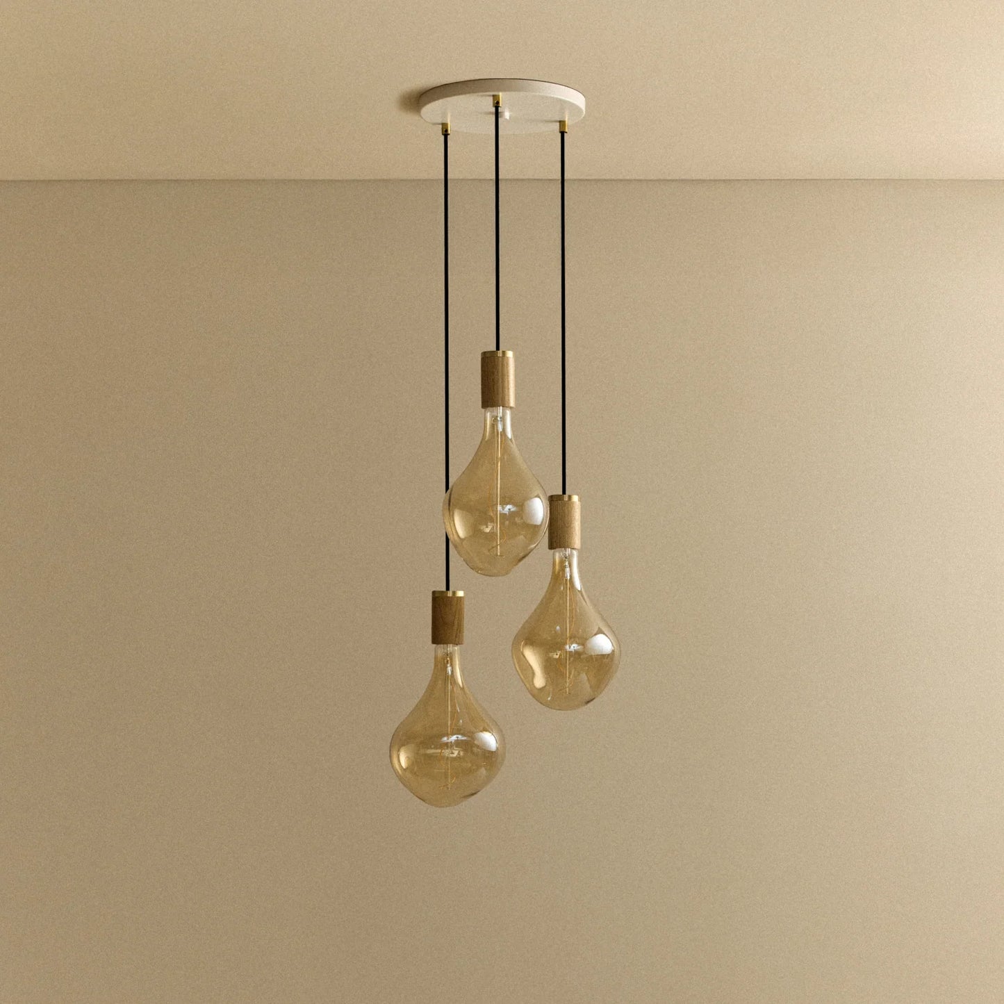 Triple Pendant in Oak + Voronoi II