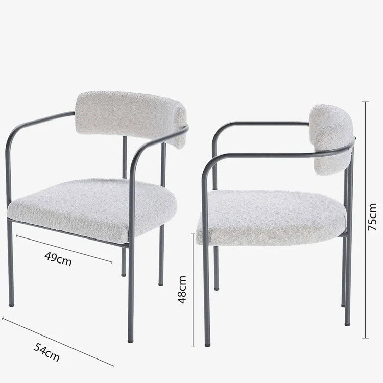 Chaise de salle manger tapiss e avec accoudoirs bouclette blanche Barbara