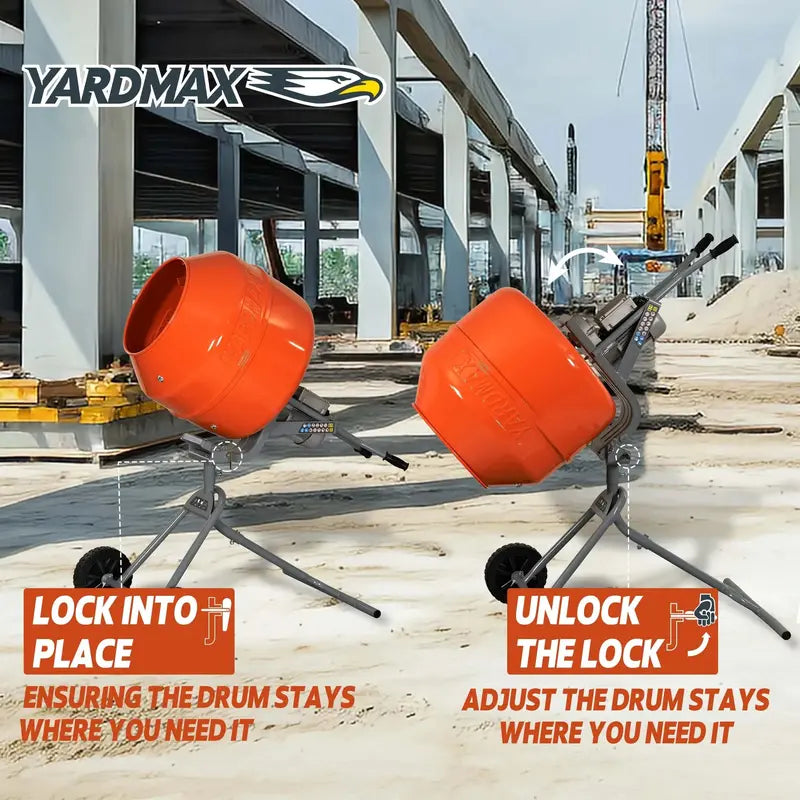 YARDMAX YM0146 5.0 cu. ft. Portable Concrete Mixer Electric Drum Design