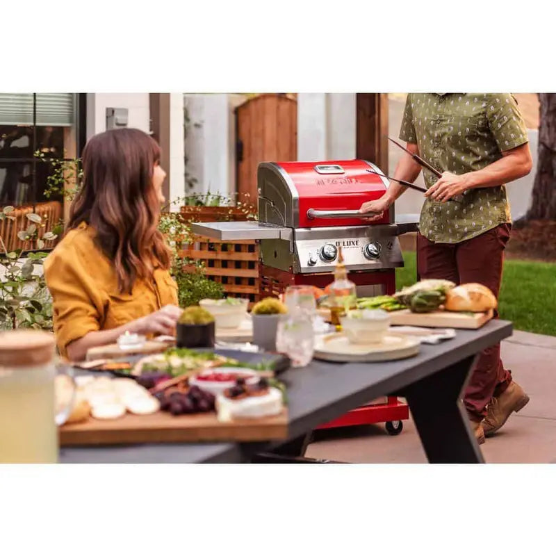 Nexgrill 2-Burner Red Propane Grill Stainless Steel, 28,000 BTU, Space-Saving Outdoor Cooking Station