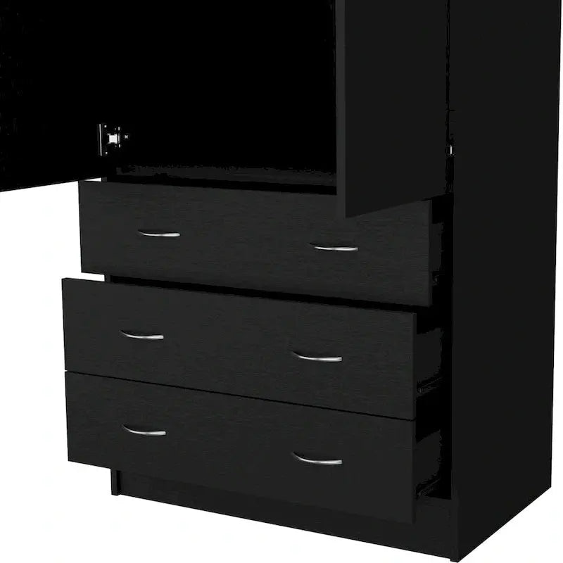 Modern Double-Door Armoire 19-Inch Wide Wardrobe Cabinet with Hanging Rod and Three Drawers