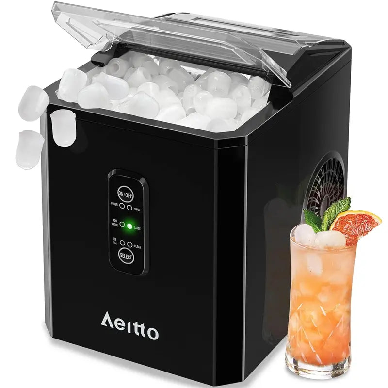 Aeitto 26 lbs/Day Countertop Ice Maker 9 Cubes in 6 Minutes, Self-Cleaning & Dual Ice Sizes