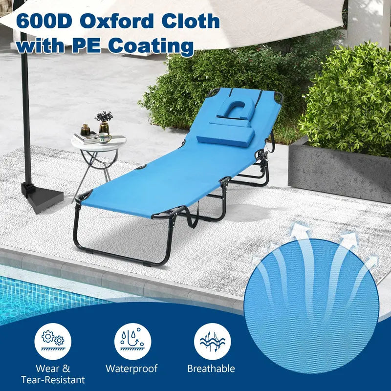Adjustable Beach Chaise Lounge with UV-Resistant Fabric