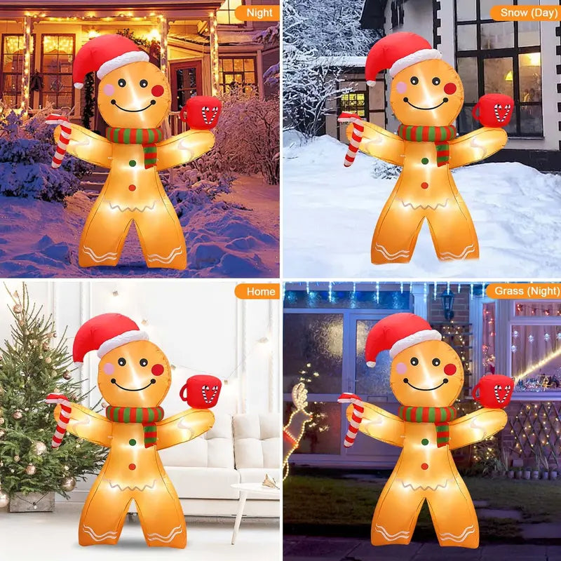 5ft Inflatable Gingerbread Man with LED Lights Outdoor Christmas Decoration by GVDV