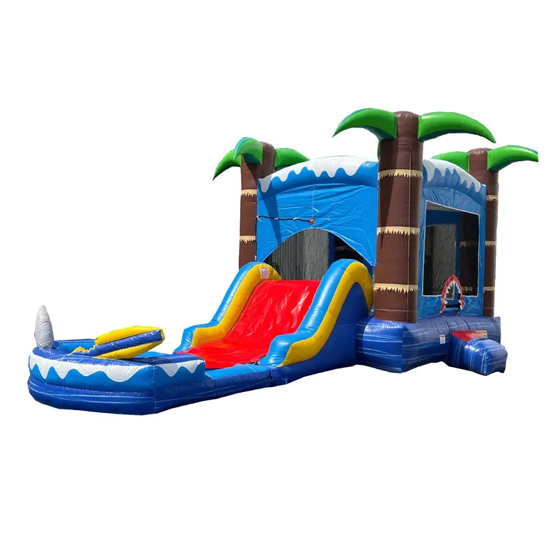 HeroKiddo Ocean Shark Inflatable Bounce House Water Slide Combo for Kids and Adults (with Splash Pool and Blower), Commercial Grade, Backyard Water Park, Wet Dry Use