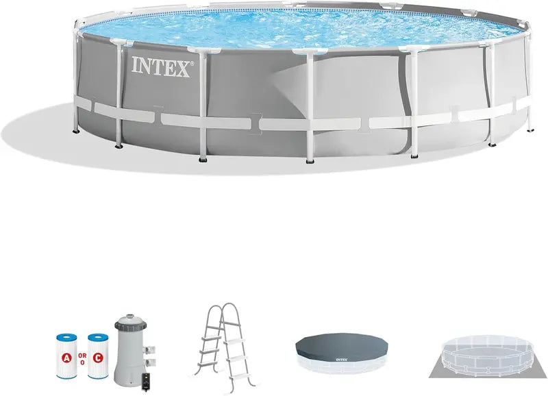 15ft x 42in Ground-Frame Swimming Pool Kit Includes Filter System & Stable Steel Support Structure