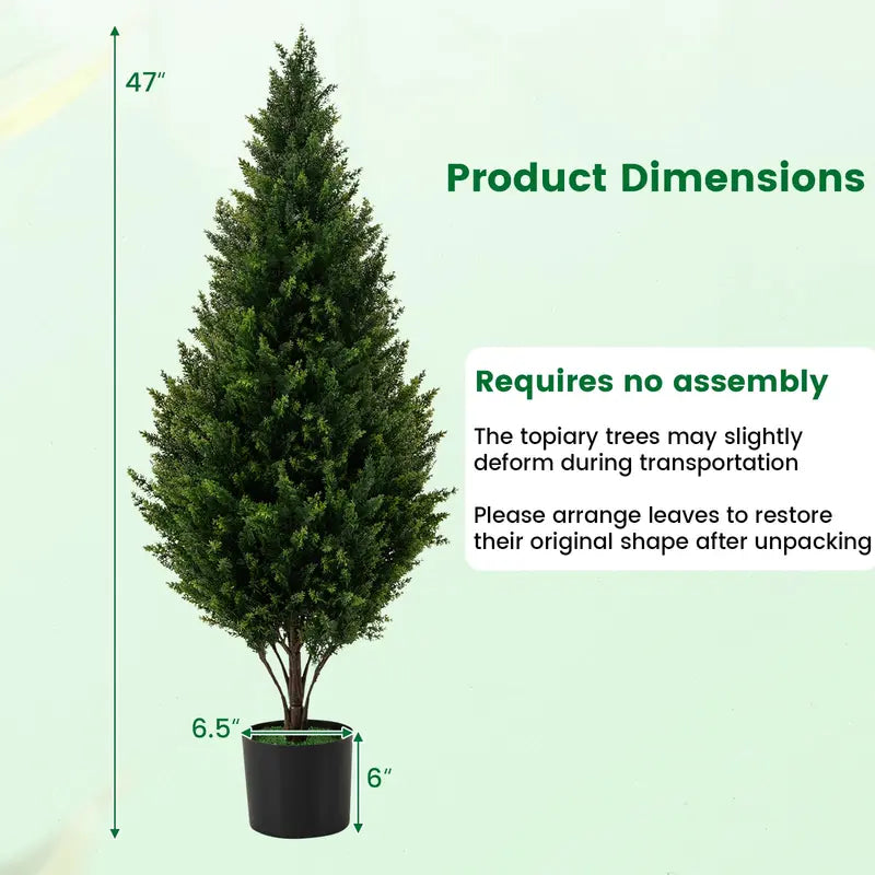 Set of Two 4-Foot Artificial Cedar Topiaries ¡ª Weather-Resistant Outdoor Potted Shrubs