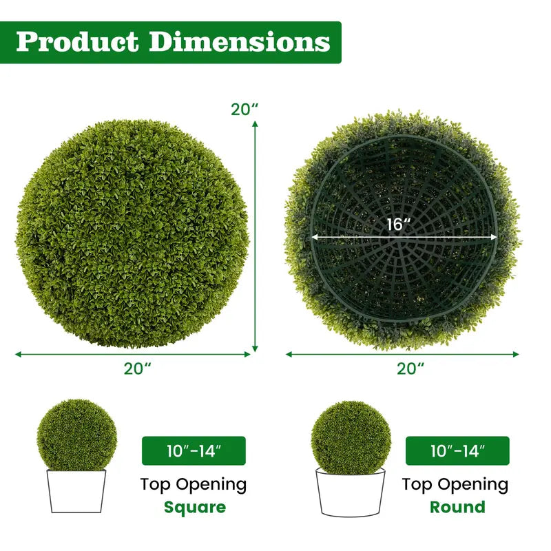 Set of Two 20-Inch Faux Boxwood Topiaries Outdoor-Ready Round Hedge Balls with Fluffy Texture