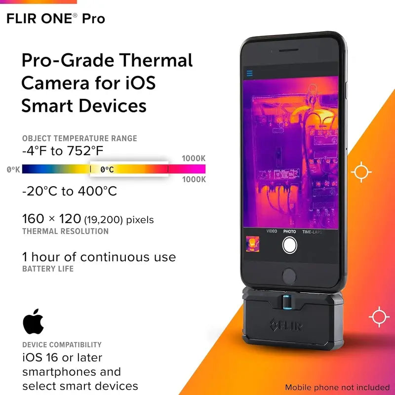 FLIR ONE Pro Thermal Imaging Camera for iOS Devices, High Resolution 1440×1080, Accurate Temperature Measurement, Wi-Fi Enabled