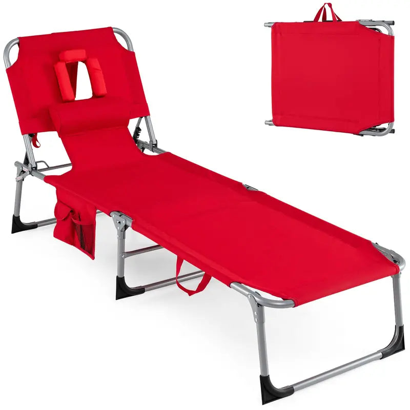 Adjustable Beach Lounge Chair Folding Sun Lounger with 4-Position Reclining Backrest