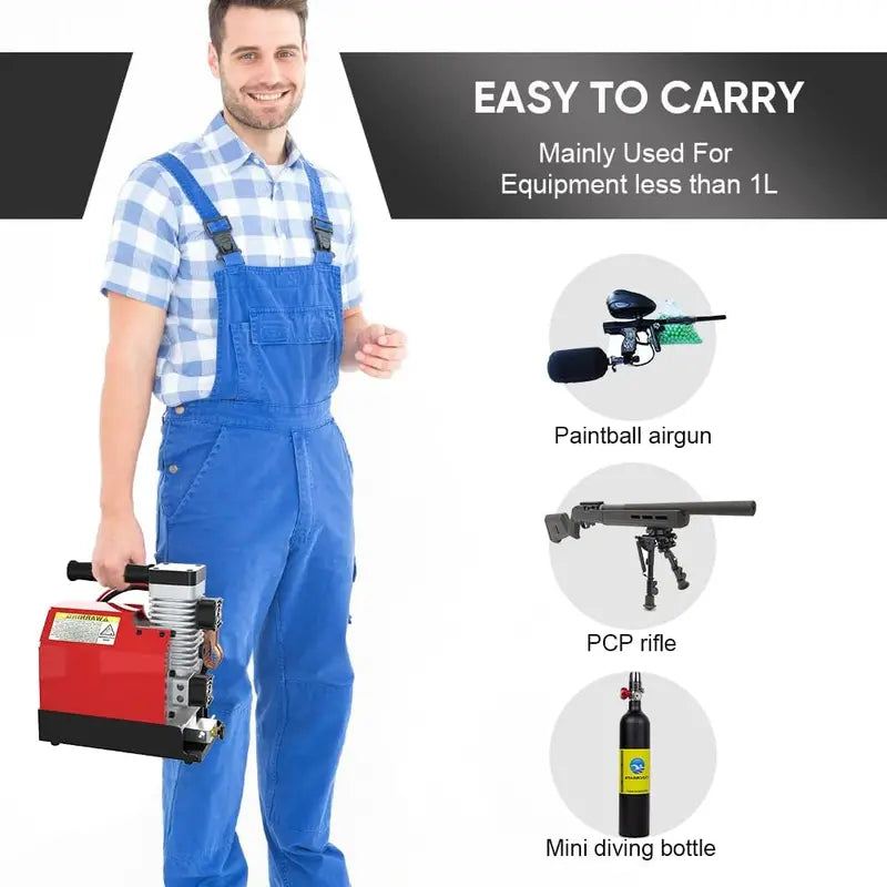 CS2 Portable PCP Air Compressor 4500 PSI Oil-Free Unit with Dual Power Input (12V DC / 110V AC) & Moisture-Oil Separator