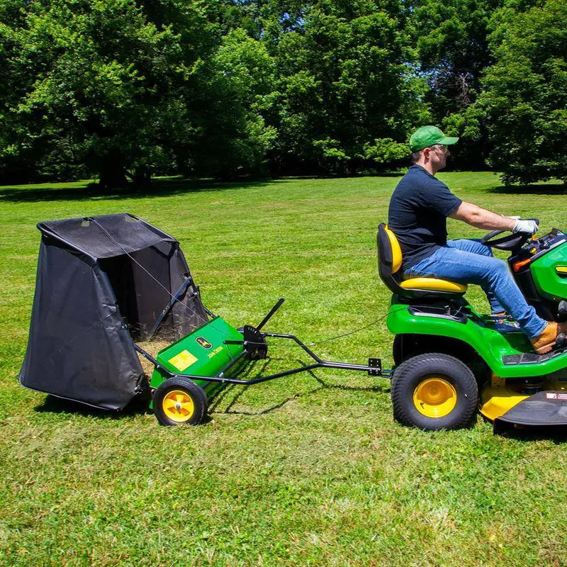 42-Inch Tow-Behind Lawn Sweeper 24-Cubic-Foot Capacity with Adjustable Brush Height