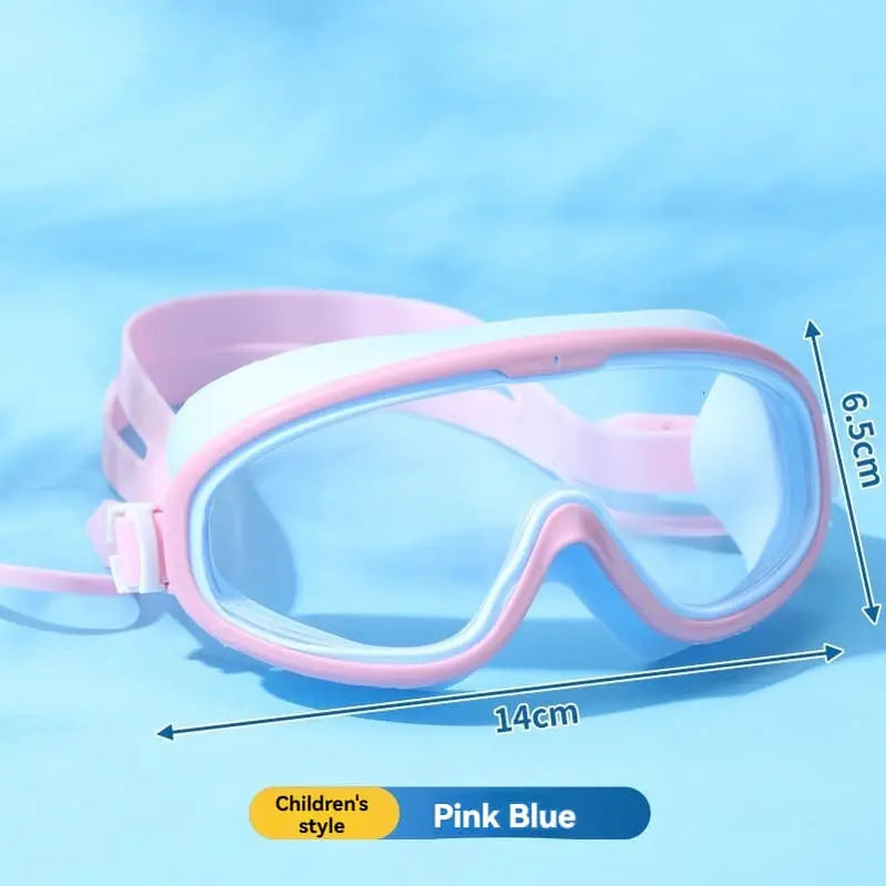 Kids’ Oversized Anti-Fog Goggles HD Lens with Integrated Earplugs for Swimming and Water Activities