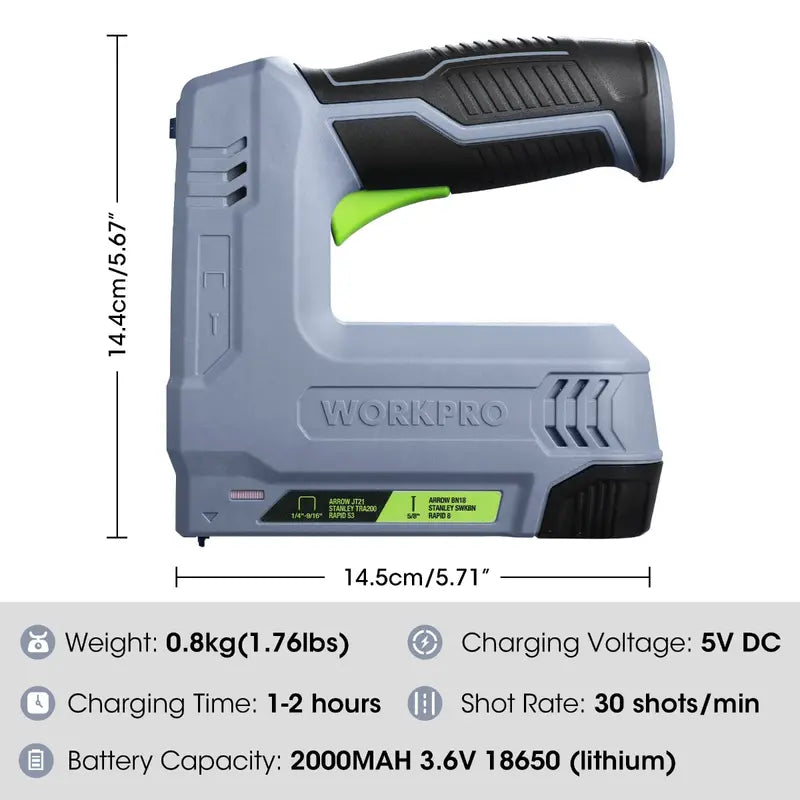 WORKPRO 3.6V Cordless 2-in-1 Staple & Nail Gun Compact Battery-Powered Fastener Tool