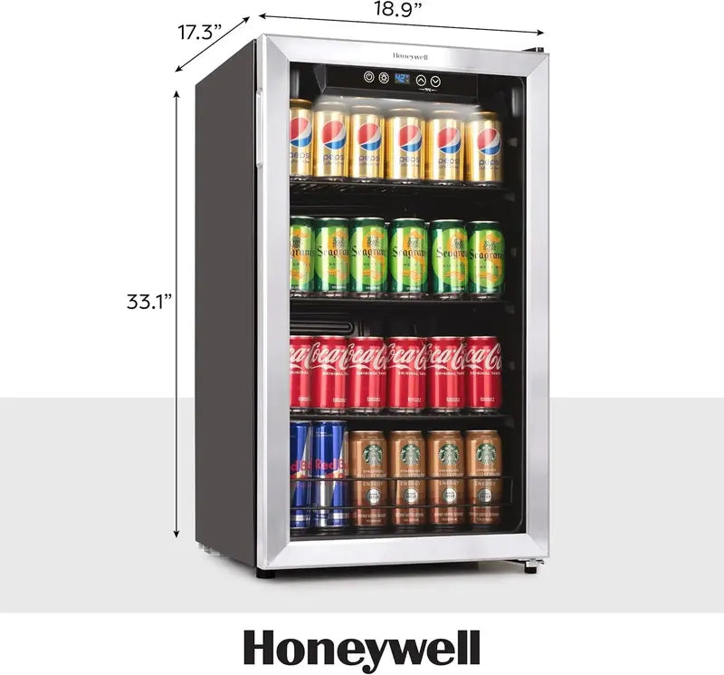 115-Can Beverage Refrigerator Glass-Door Mini Fridge with Adjustable Shelving for Bar or Office