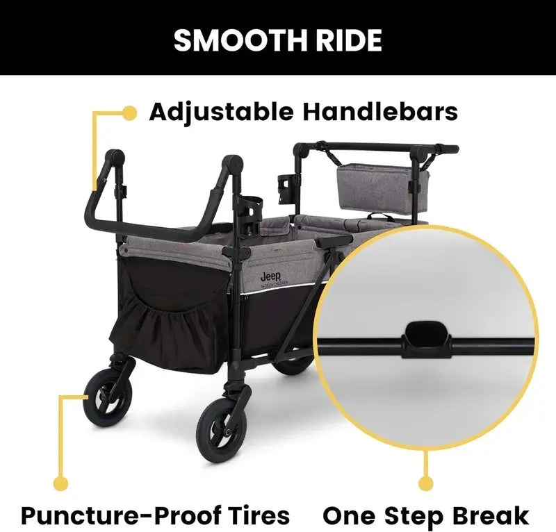 Delta Children Jeep Wrangler Quad Stroller Premium 4-Seat All-Terrain Pushchair for Toddlers