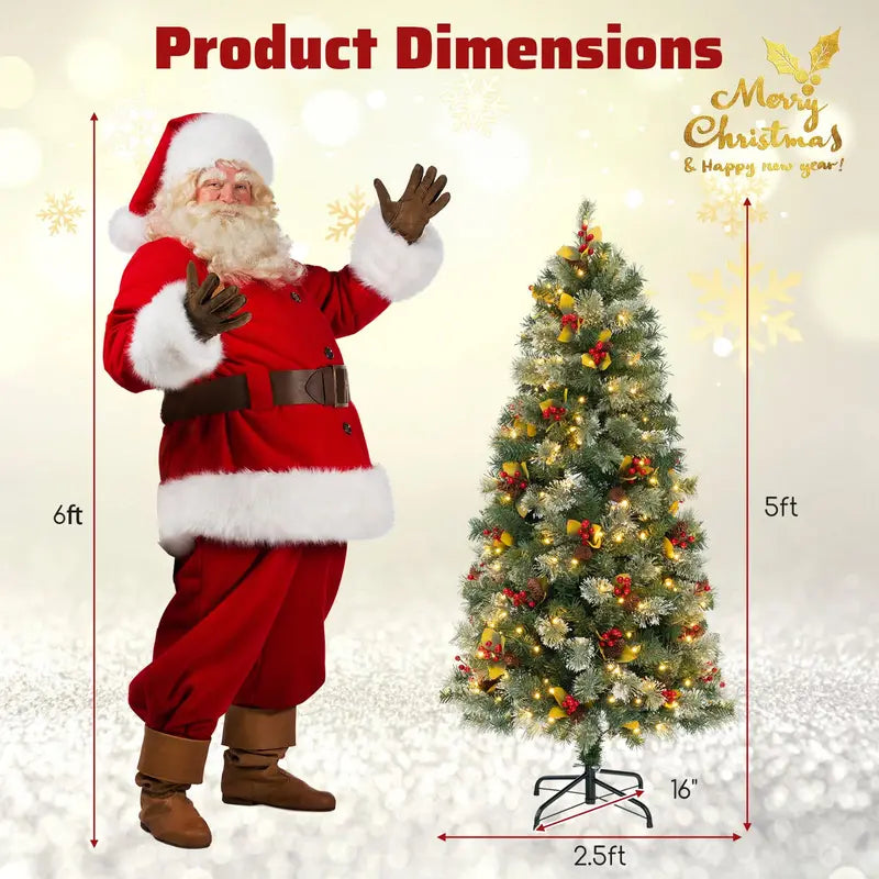 5-Foot Pre-Lit Artificial Christmas Tree Compact Lighted Xmas Tree with 453 PVC & Pine Needle Tips