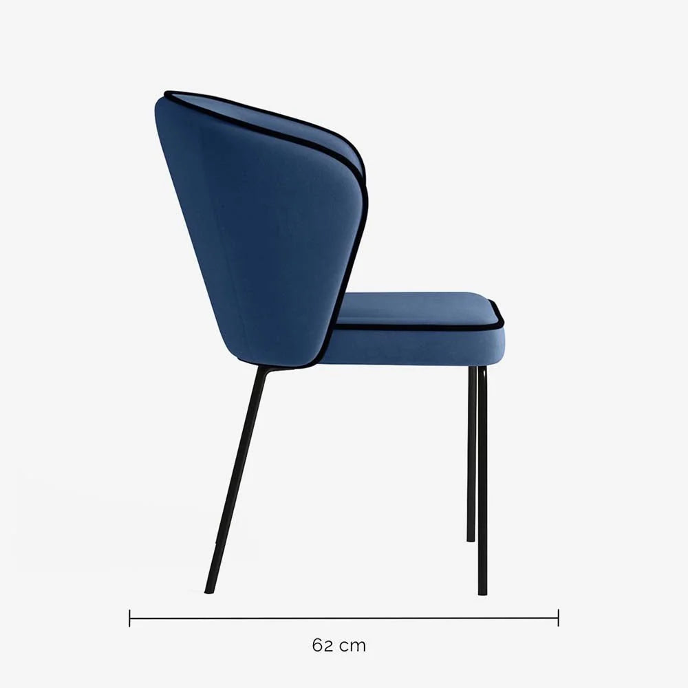Chaise en velours avec détail liseré bleu nuit