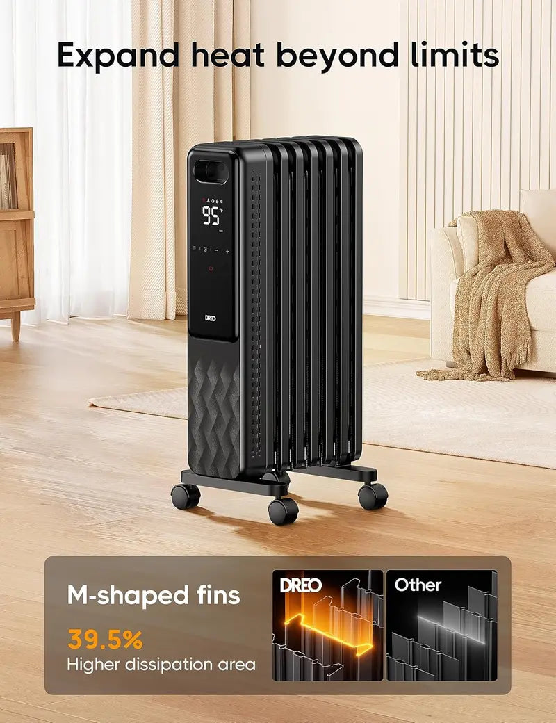 Oil-Filled Electric Radiator Heater with Digital Thermostat and Safety Auto-Shutoff