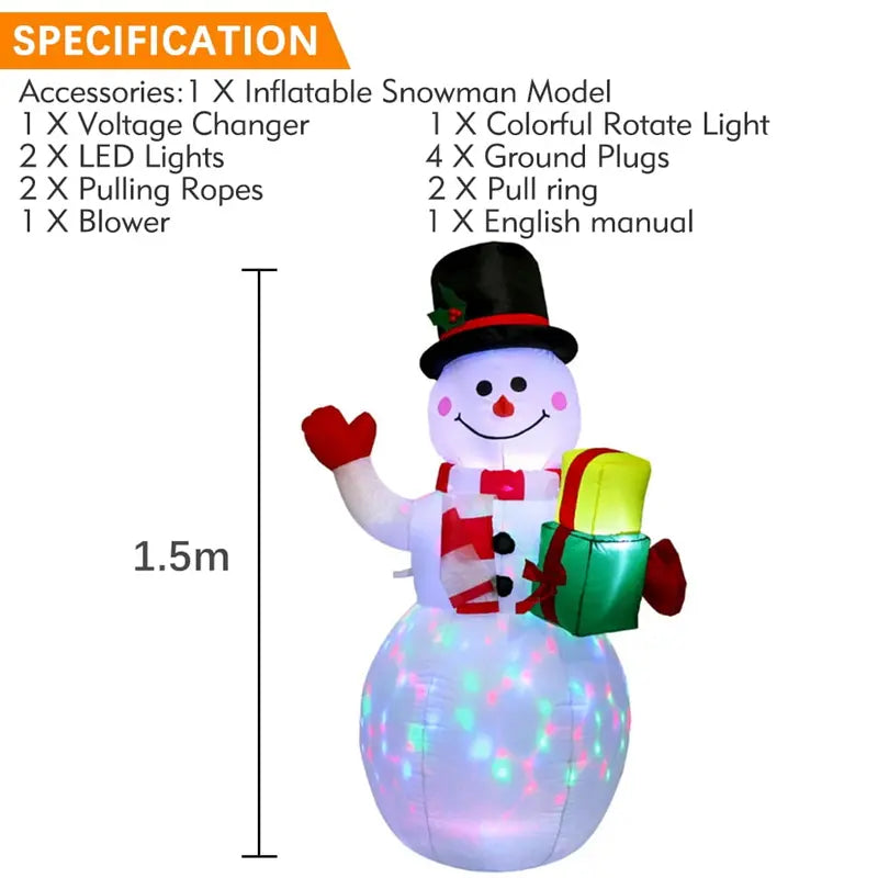 5FT Inflatable Snowman Lantern with Rotating LED Lights for Holiday Decor QueenTrade