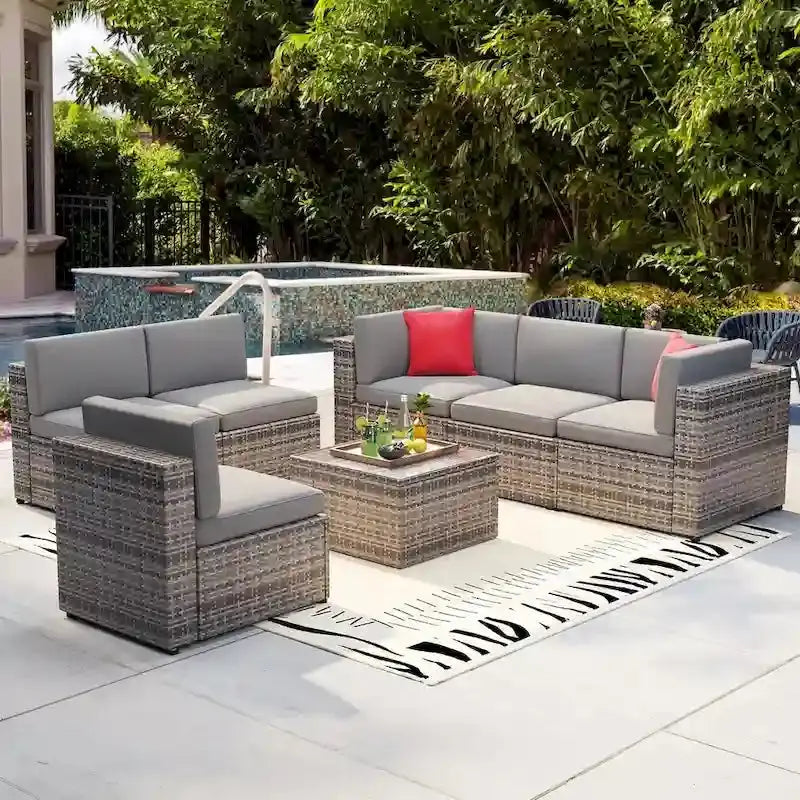 7-Piece PE Rattan Outdoor Sectional Set Wicker Patio Sofa with All-Weather Cushions