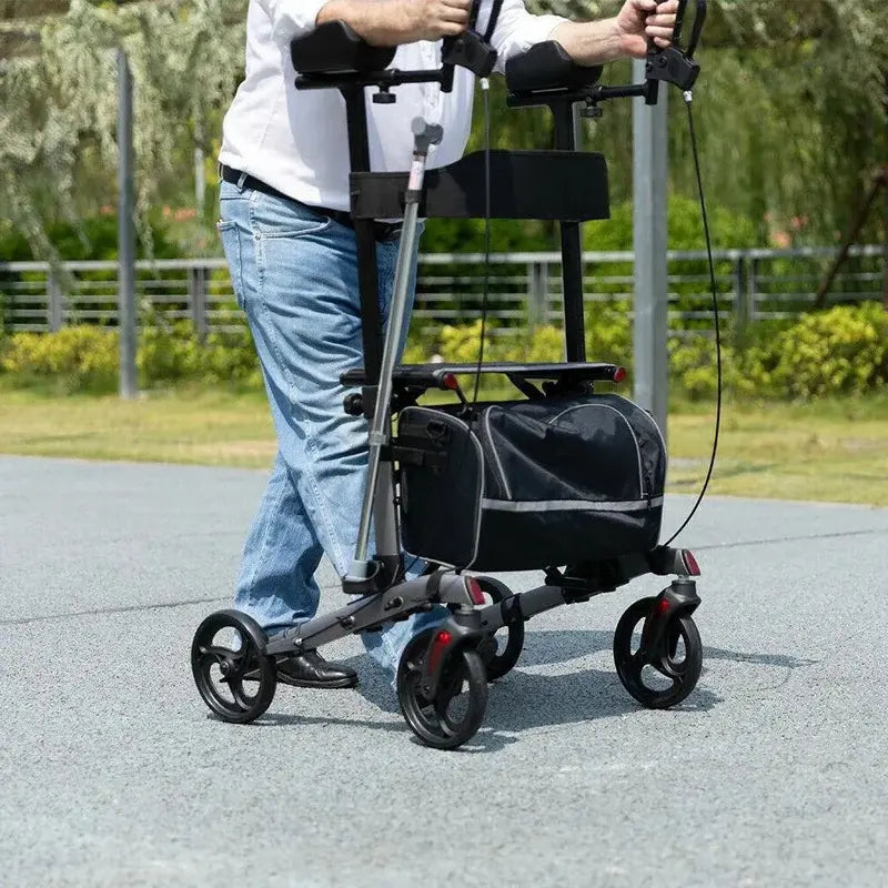 Heavy-Duty Rollator Walker for Seniors Reinforced Steel Frame, Large Wheels, Adjustable Height & Seat