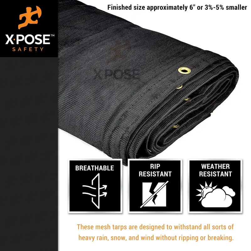 Xpose Safety Heavy Duty Mesh Tarp 4′ x 10′ Multipurpose Black Protective Cover with Air Flow Use for Tie Downs, Shade, Fences, Canopies, Dump Trucks Weather and Tear Resistant