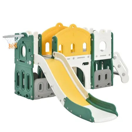 CHURANTY Kids Slide Playset Structure Indoor , Castle Climber with Slide and Basketball Hoop, Kids Climbers Playhouse for Outdoor Playground Activity,Toy Storage Organizer for Toddlers, Green