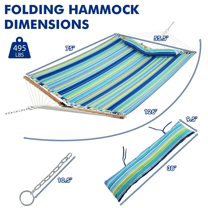 10.5-Foot Quilted Two-Person Hammock with Detachable Pillow and 495-Pound Capacity