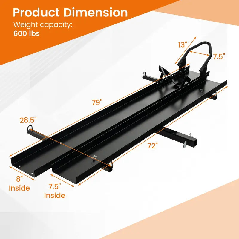 Heavy-Duty Motorcycle Carrier with Hitch Mount, Ramp, and 600 LB Capacity
